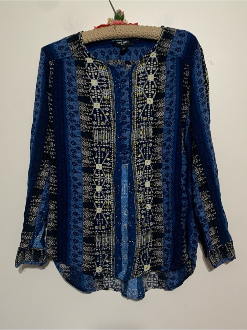 Nine West Blue Patterned Button-Front Women's Shirt